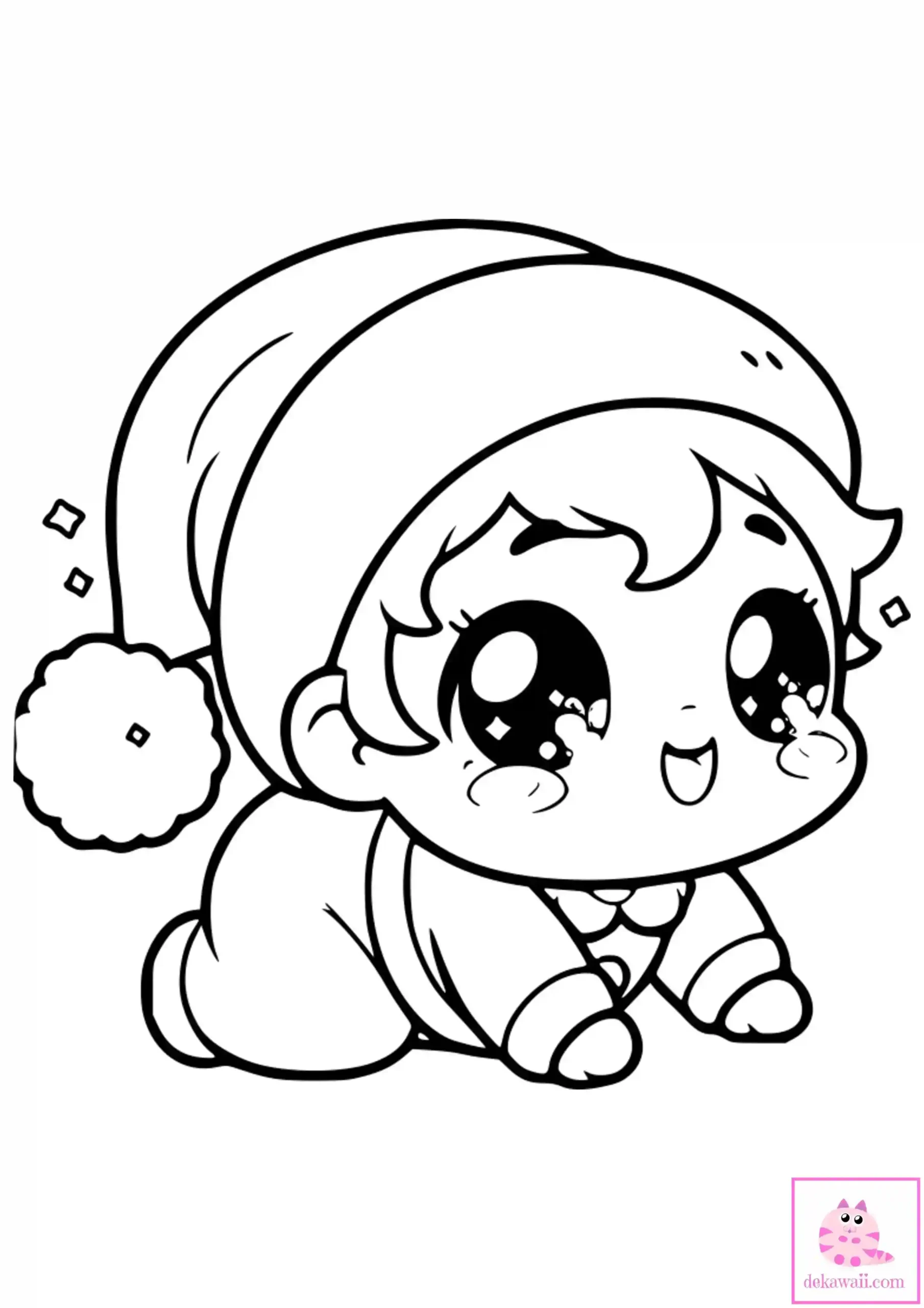 Dibujo kawaii para colorear de bebé papá Noel