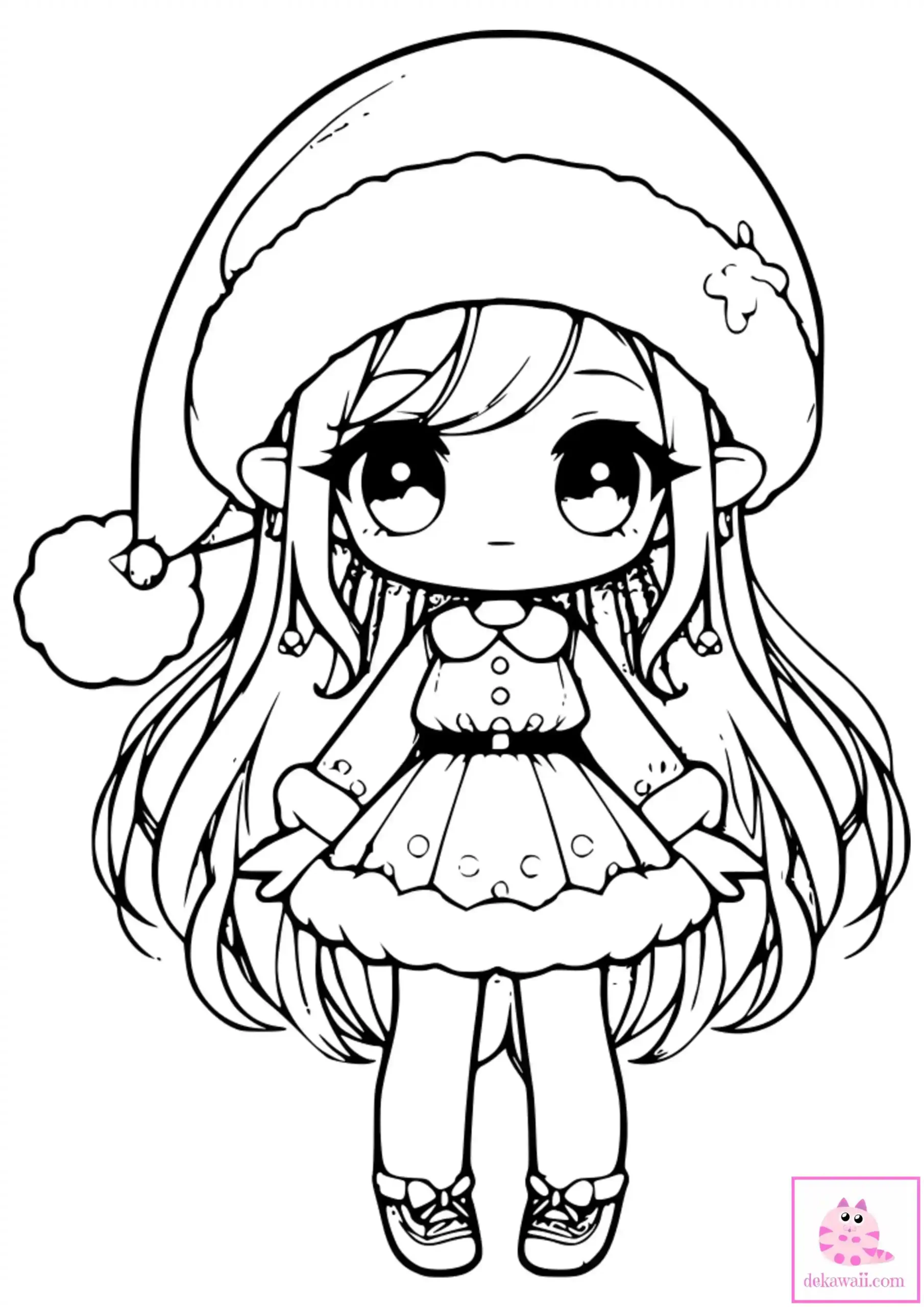 Dibujo kawaii para colorear de elfa de Navidad