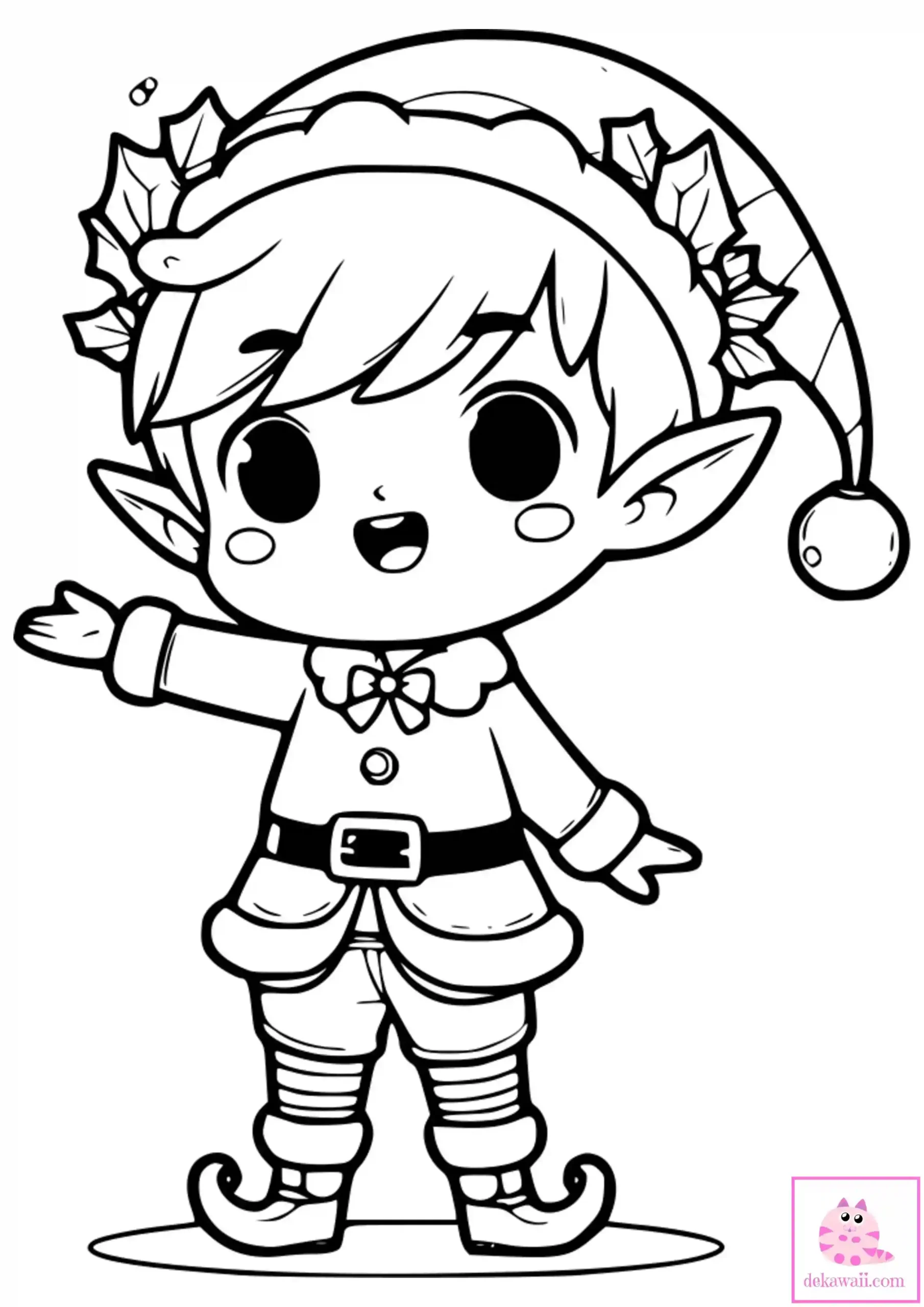 Dibujo kawaii para colorear de elfo de Navidad 2