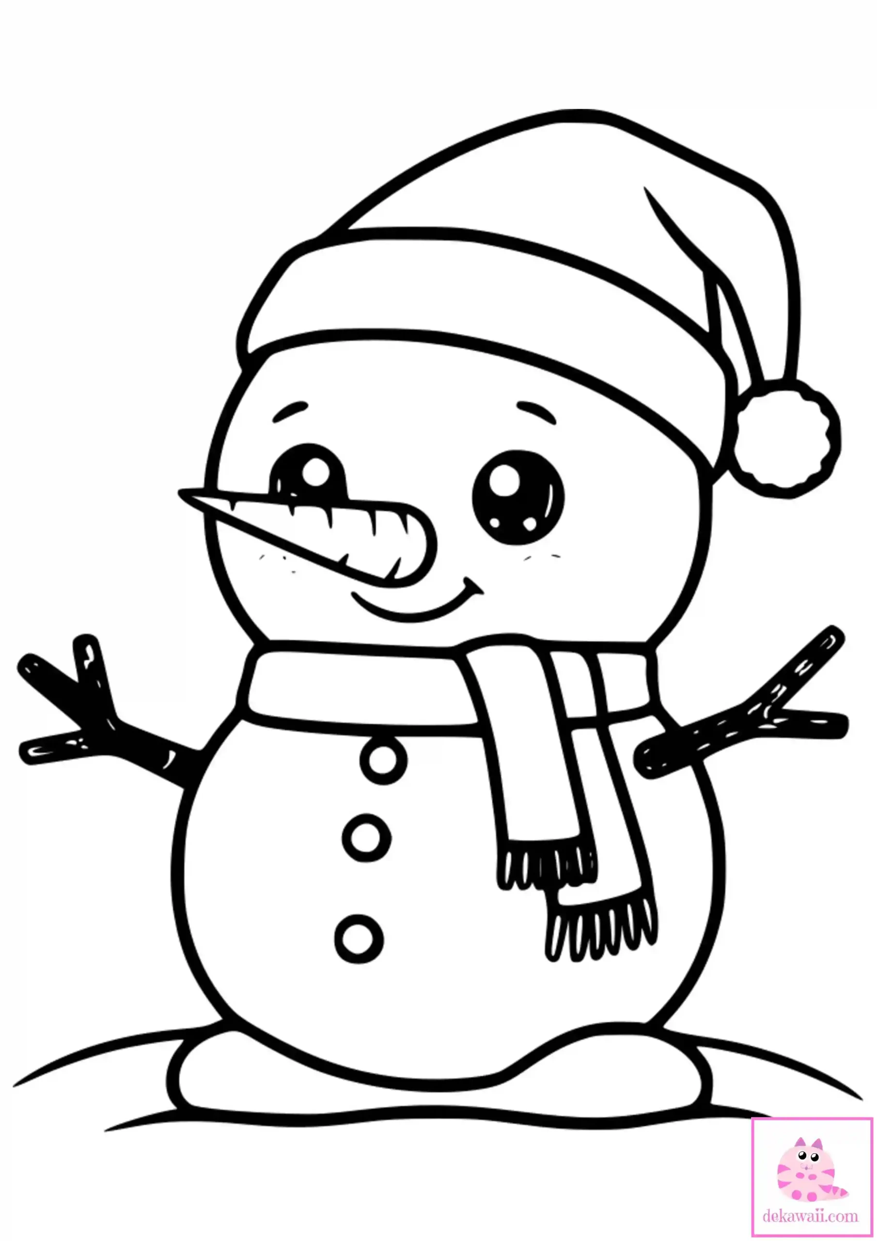 Dibujo kawaii para colorear de muñeco de nieve Navidad