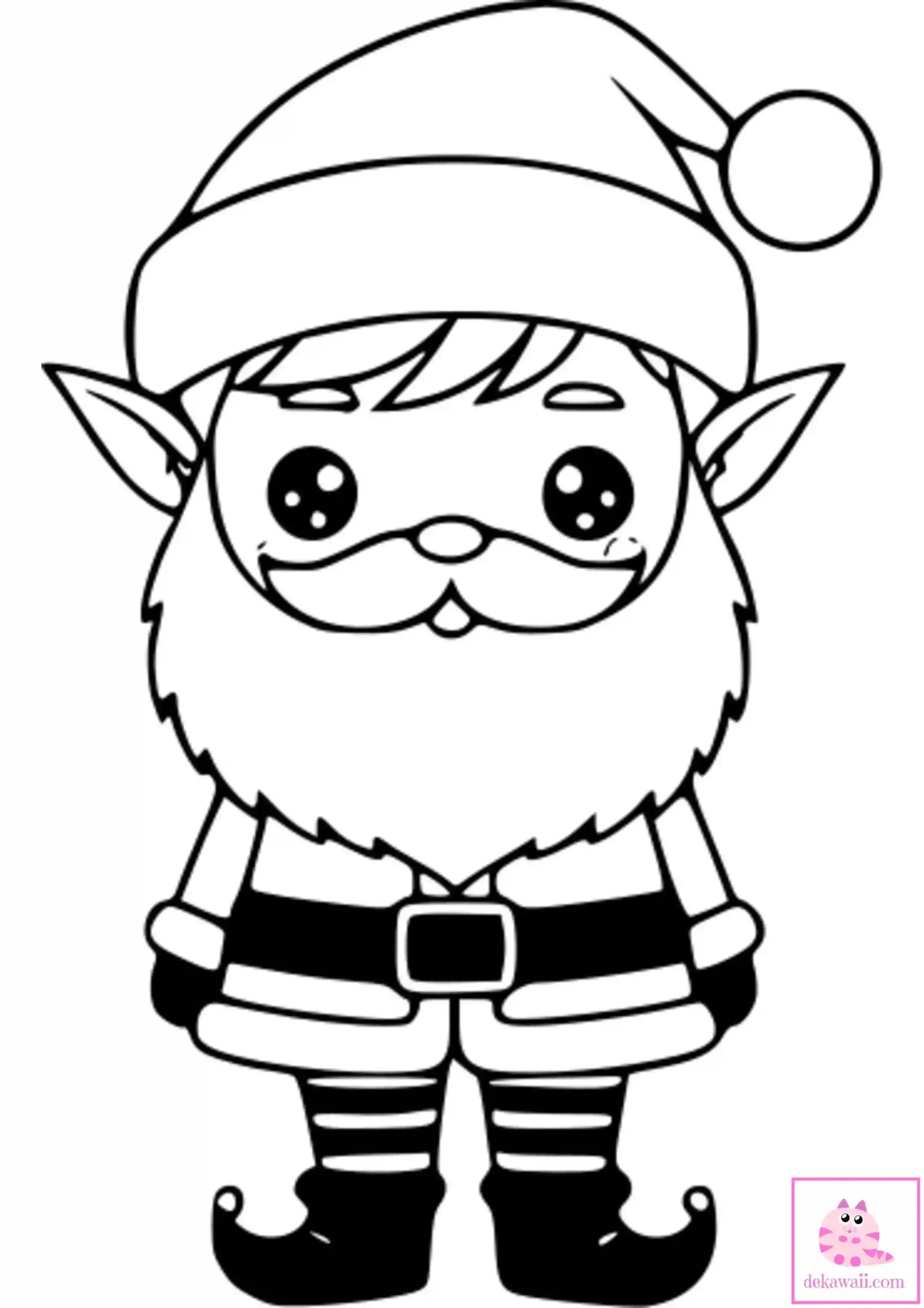 Dibujo de Navidad para colorear de elfo Kawaii