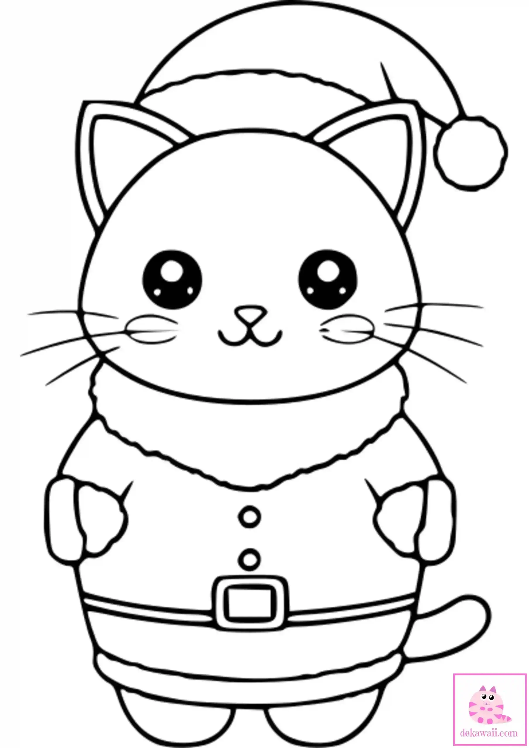 Dibujo de Navidad para colorear de gatito Kawaii