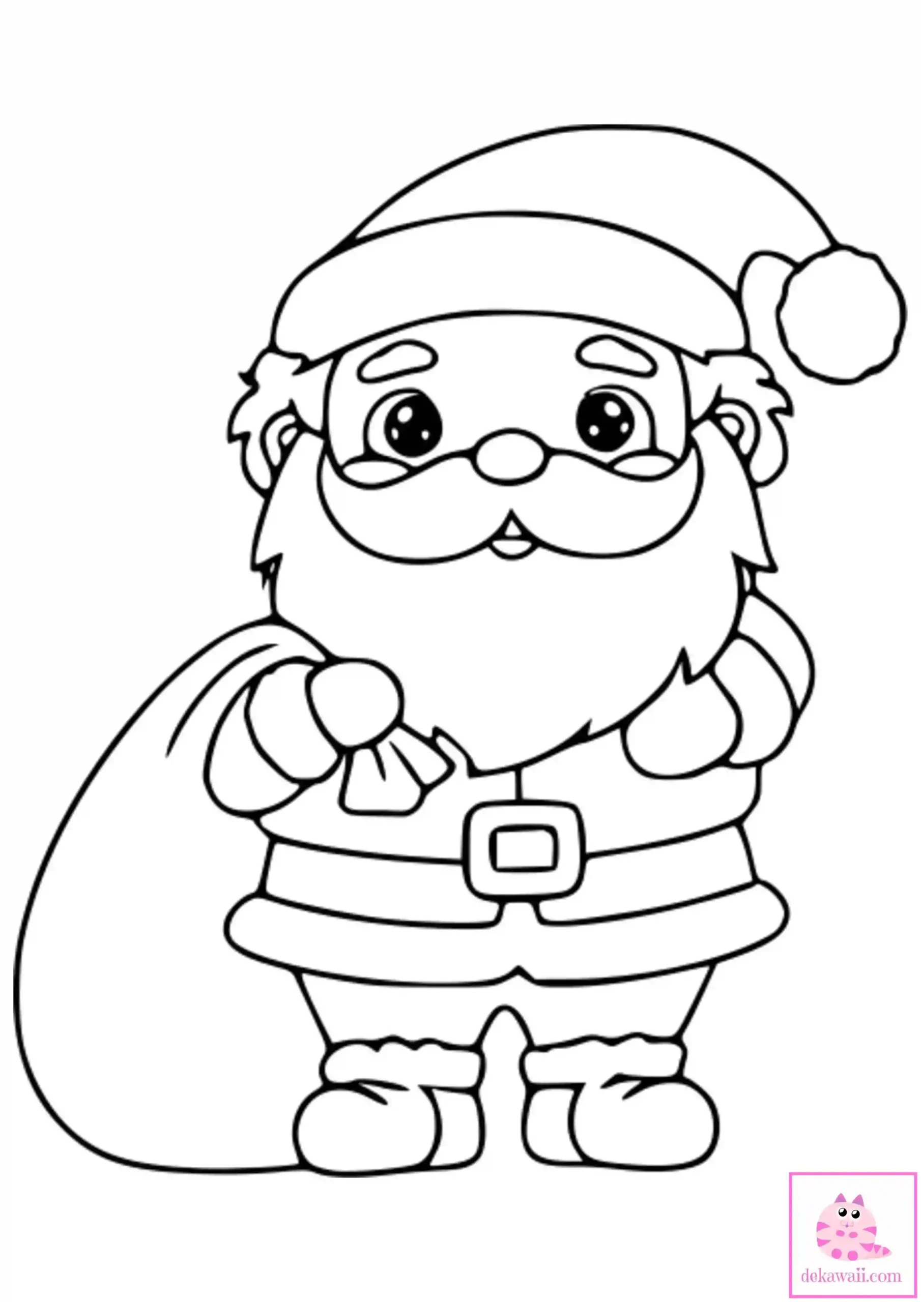 Dibujo de Navidad para colorear de papá Noel Kawaii 1