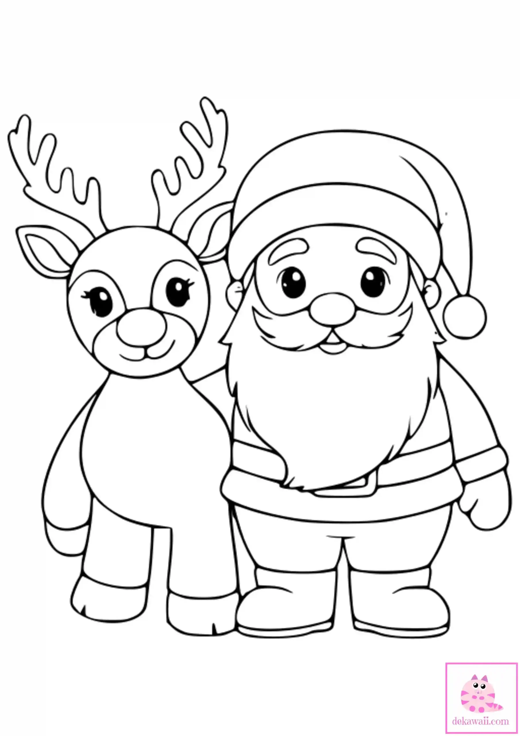 Dibujo de Navidad para colorear de papá Noel y e el reno Rudolf 2