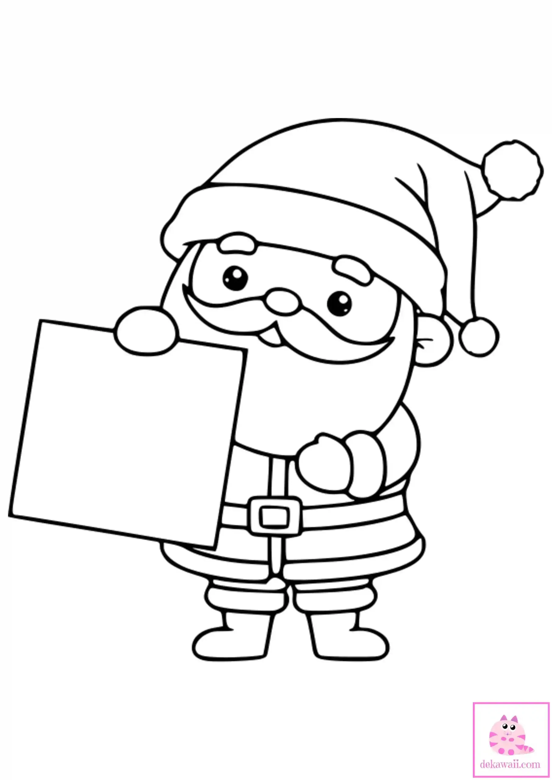 Dibujo de Navidad para colorear de Santa Claus Kawaii mostrando cartel