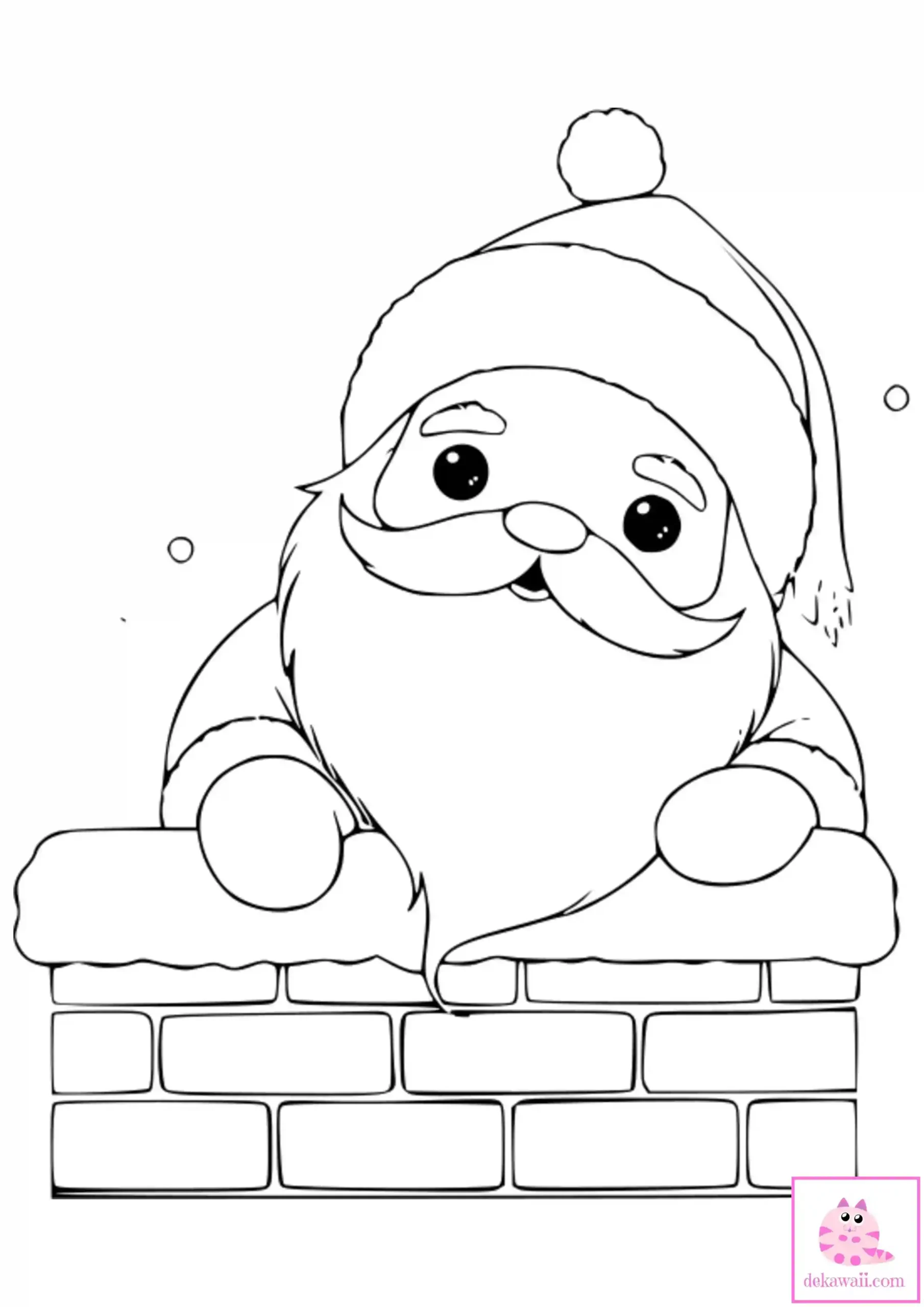 Dibujo de Navidad para colorear de Santa Claus Kawaii saliendo de chimenea