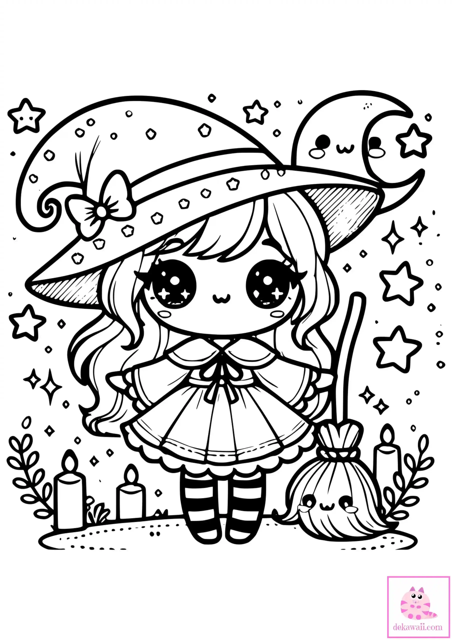 Dibujo Kawaii Halloween para colorear de brujita