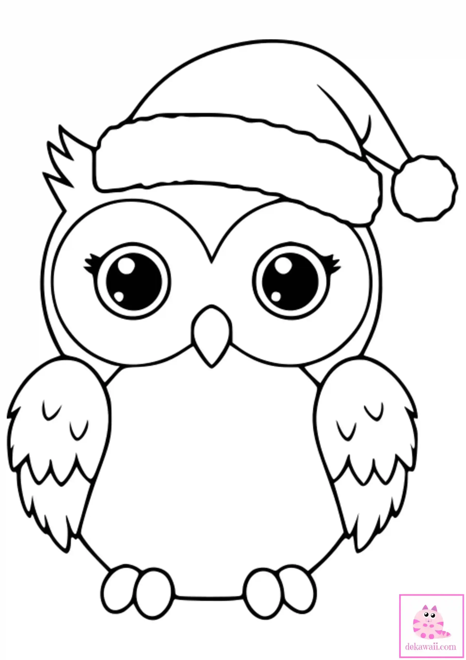 Dibujo kawaii para colorear de búho Navidad