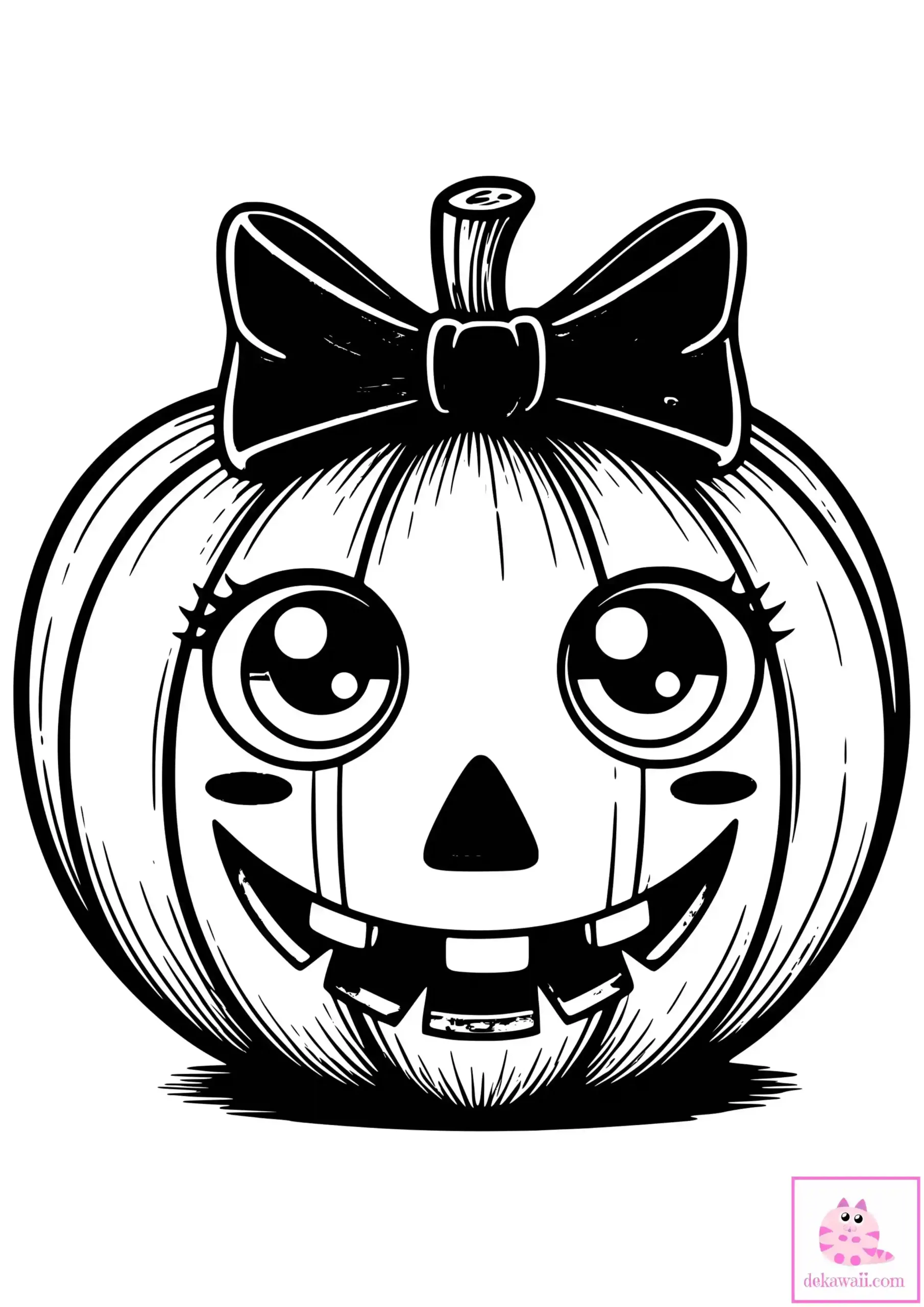 Dibujo Kawaii para colorear de calabaza Halloween con lazito