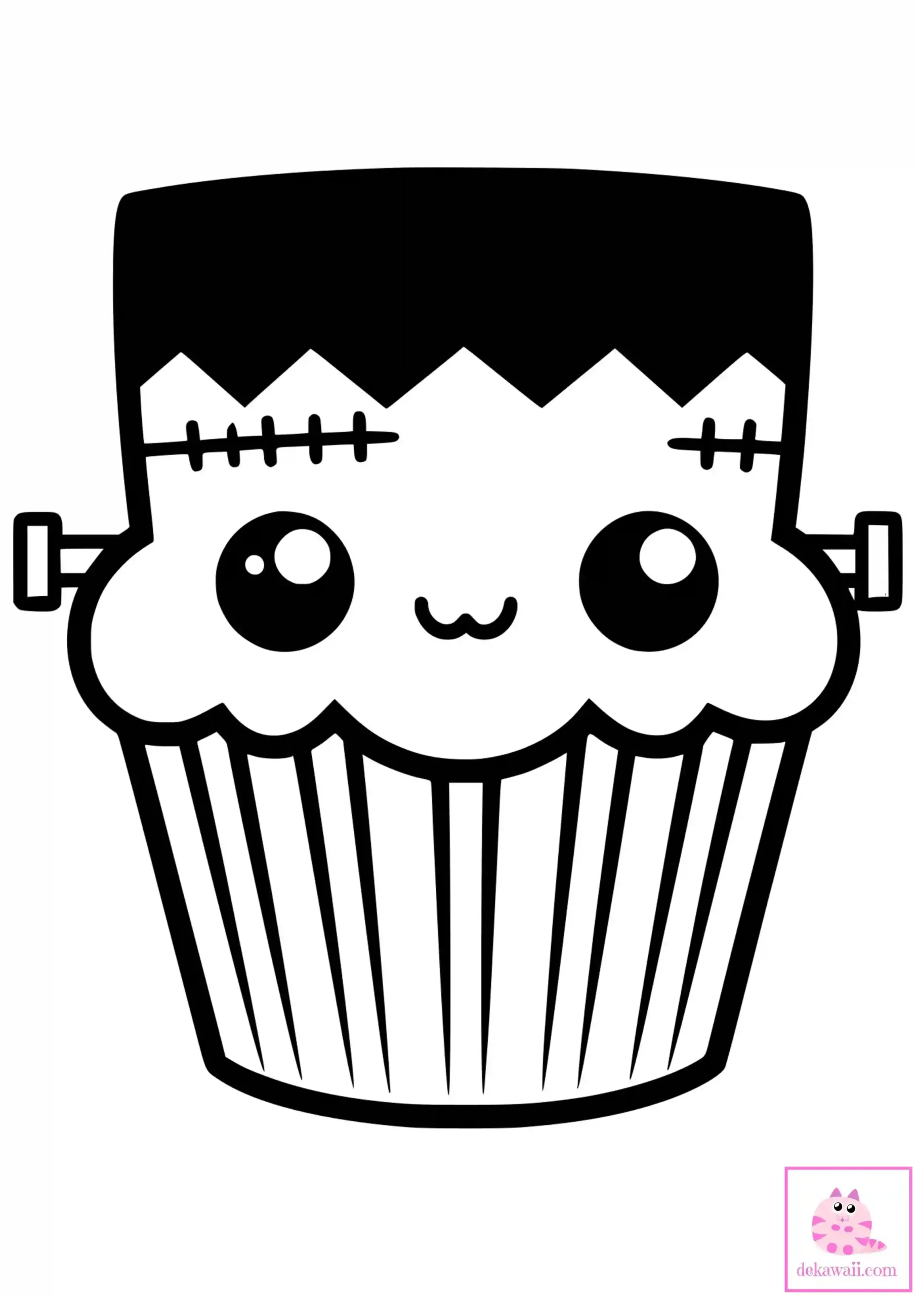 Dibujo Kawaii para colorear de cupcake Frankenstein Halloween