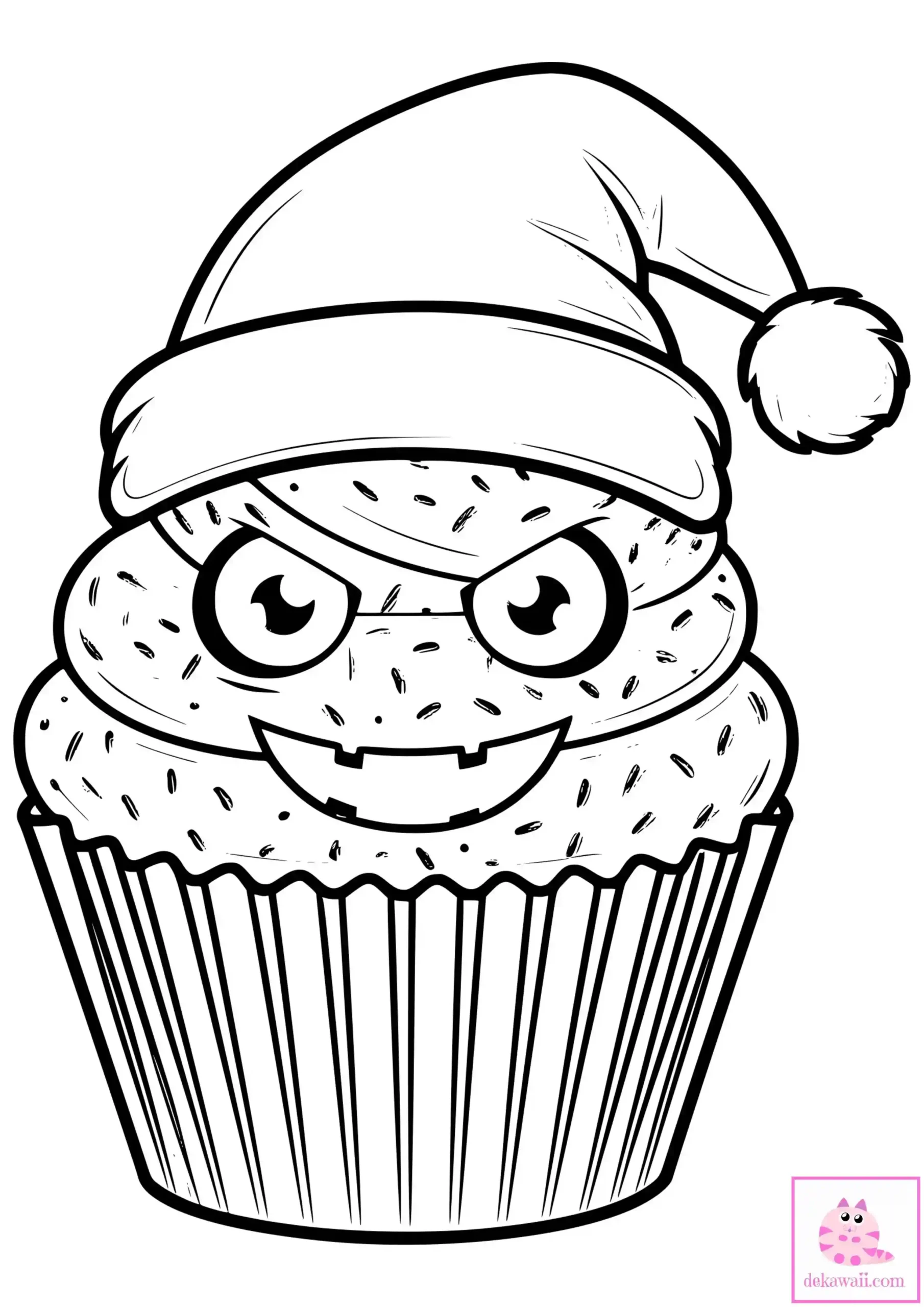 Dibujo kawaii para colorear de cupcake para Navidad 2