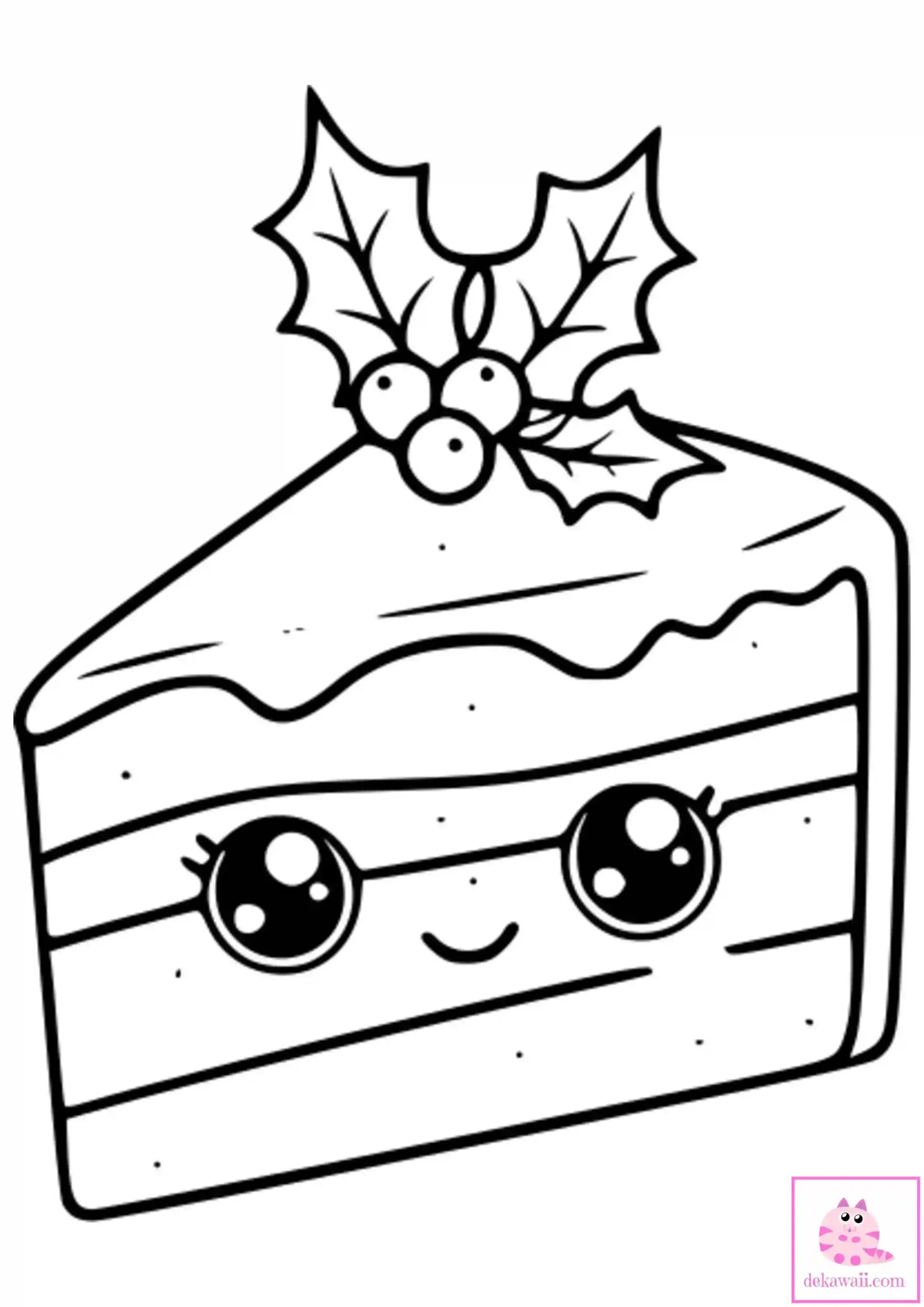 Dibujo kawaii para colorear de tarta de Navidad